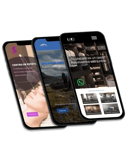 imagen de tres celulares con diferentes páginas webs